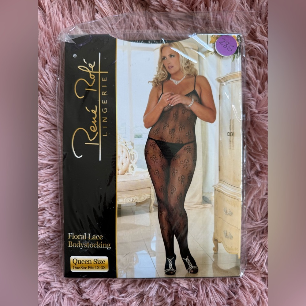 René Rofé Black Floral Lace Bodystocking